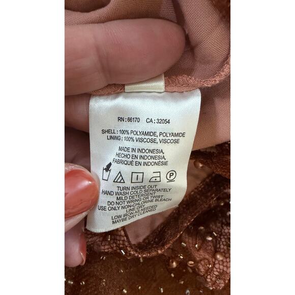 Free People Mini Dress Mademoiselle Brown Beaded Sequin Long Sleeve size Small - Picture 10 of 10